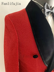 Prom Suits for Men: Red Glitter Suits Men Groom Wedding Tuxedo Double