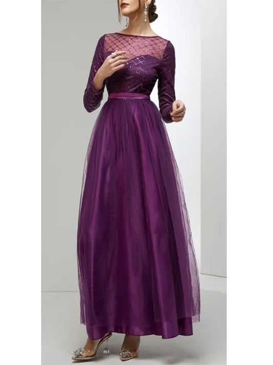 Temperament Plus Size Women's Round Neck Elegant Long Party Dress