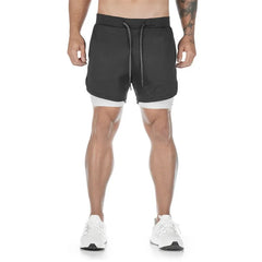 Running Shorts Men 2 In 1 Double-deck Quick Dry GYM Sport Shorts Fitness Jogging