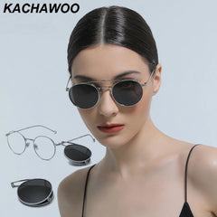 Sunglasses round frame men women metal sunglasses retro flip up eyeglasses