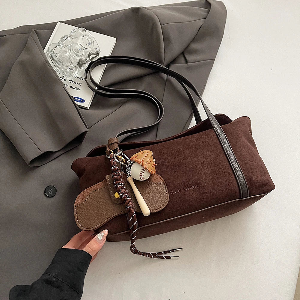 Women Shoulder Bag with Inner Pocket Flap Underarm Bag Solid Retro