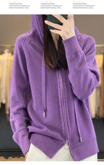 autumn and winter hooded cardigan women's knitted top loose sweater casual