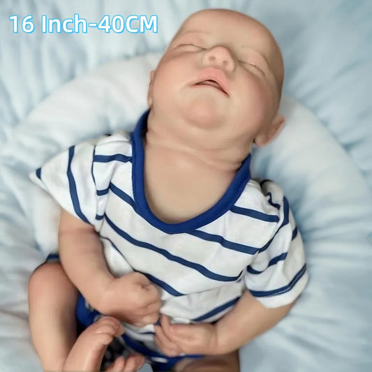 16Inch Open Mouth & Washable Levi Soft Silicone Bebe Reborn Boy Doll With 3D Painted Skin Lifelike Realistic Newborn Boy Doll