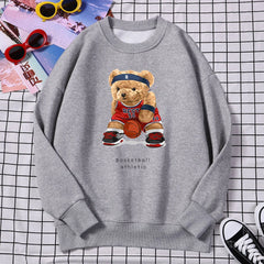 Women No Best14 Teddy Bear Basketball Athletic Print Hoodies Loose Crewneck
