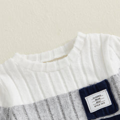 VISgogo 0-3 Years Boys Fall 2Pcs Clothes Sets Long Sleeve O Neck Patchwork Pullover Solid Color Pants