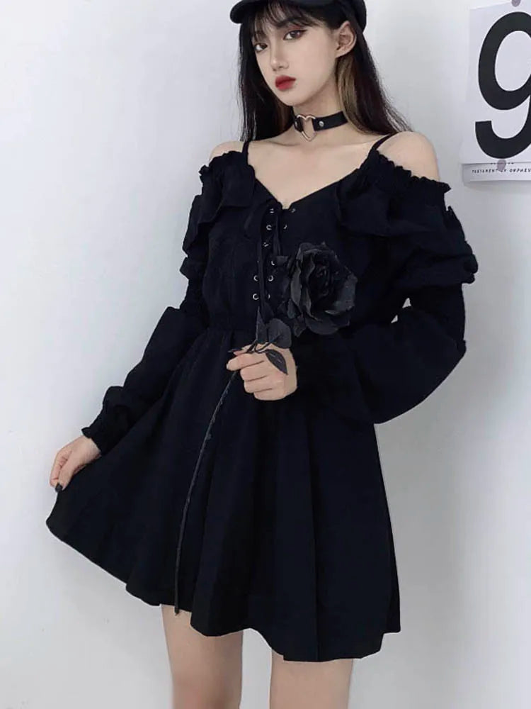 Formal attire Dresses: Women Black Mini Dress Off Shoulder High Waist Tunic Dress