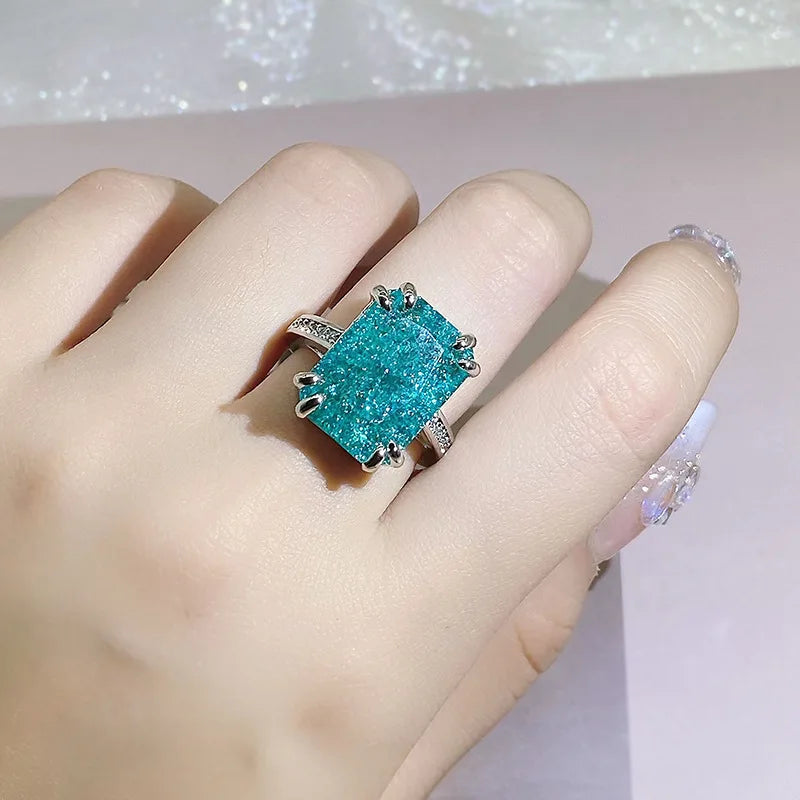 925 Silver Paraiba Tourmaline Gemstones Ring for Charm Lady finger fine
