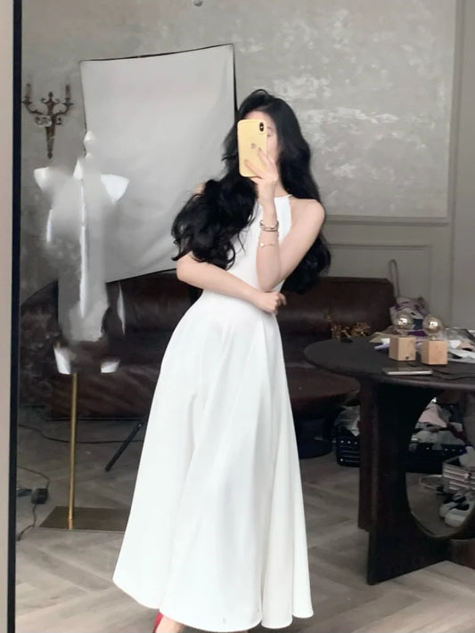 Summer Fashion Elegant Casual Midi Party Dress Sleeveless A-Line Solid Chic