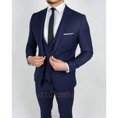 Beach Wedding Outfit Men: Navy Blue Men Suits Slim Fit 3 Pieces Best Men Wear Wedding