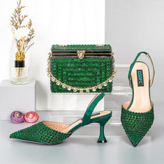 Matching Shoes and Bags: Women Shoe and Bag Set Decorated gold Shoes and Bag
