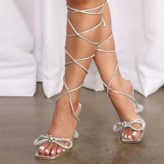 Party Wedding Sandals Ladies Fashion Crystal Rhinestone Bowknot High Heels