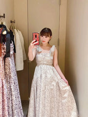 Elegant Slash Neck Off Shoulder Print Dress Lace Up Sweet Bow