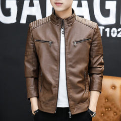 Autumn Winter Stand Collar Loose Casual PU Leather Jacket Male Add Velvet Warm