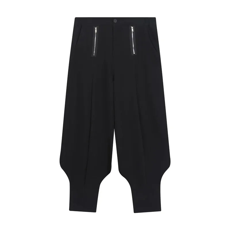 Fashion Metal Zippered Men's Suit Pants Loose Casual Solid Color Simple Male