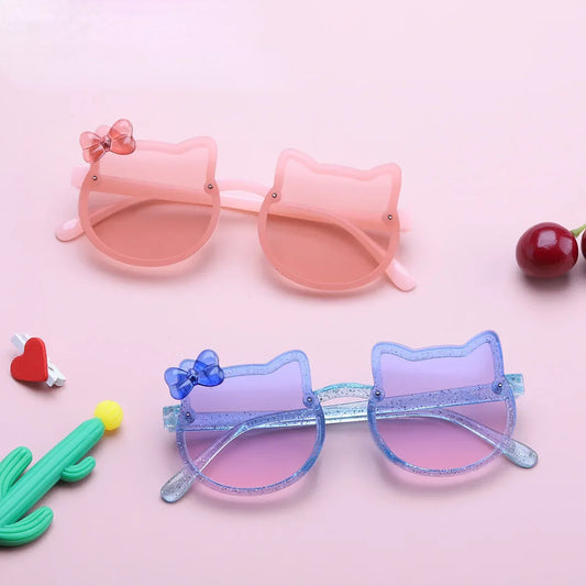 Kids Sunglasses Girls Boys Shiny Bowknot Sun Glasses Lovely Cat Children Eyewear Fashion Gradient Eyeglasses UV400