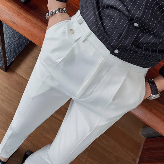 Brand Clothing Fashion Spring Slim Fit Business Suit Pants/Male White Black