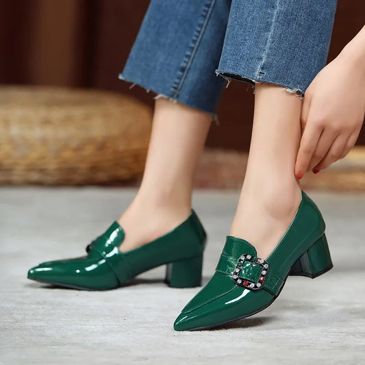 Heels Pumps Woman Green Black Pointed Toe Ladies Party Office Wedding Shoes