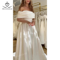 White Bridesmaid Dresses: Off the Shoulder A-Line Wedding Dress Long Sleeve