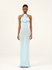 Formal attire Dresses: Bodycon Long Dress Women Light Blue Sleeveless Lace-up