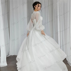 White Bridesmaid Dresses: Wedding Dresses Beautiful Round Neck Fluffy Long Sleeves