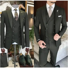 Formal Khaki Men's Slim Fit Suits 3 Pieces Wedding Groom Prom Terno