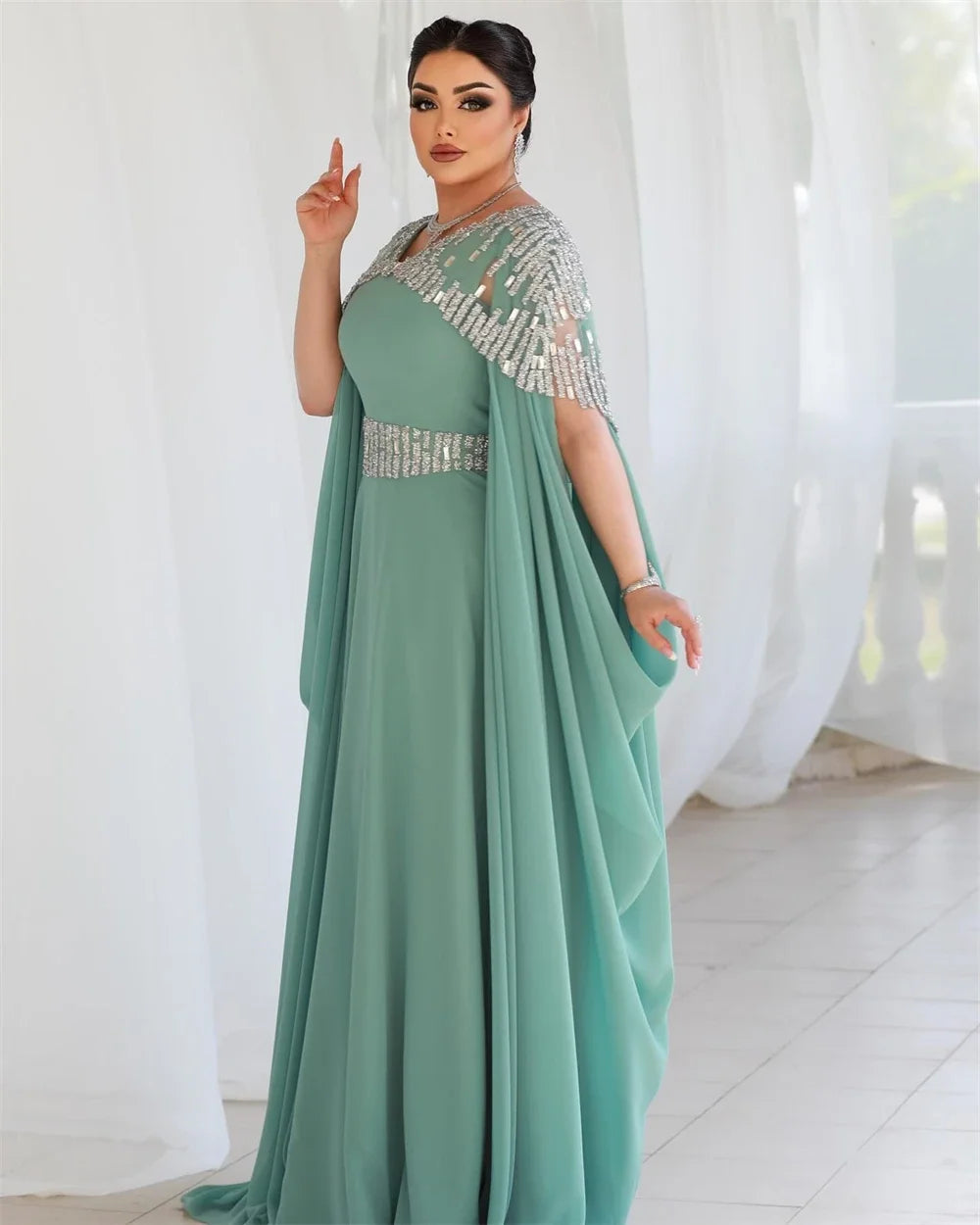 Evening Dresses: V-neck Celebrity Sequin Draped Chiffon Prom Dresses