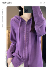 autumn and winter hooded cardigan women's knitted top loose sweater casual