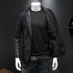 Mens Slim Fit Leather Jackets PU Casual Motorcycle Coats Turn Down Collar Black