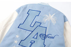 Letter Embroidery Men's Baseball Jacket Y2k Flame Leather Varsity Jacket Windbreaker
