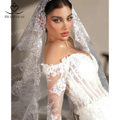 White Bridesmaid Dresses: Long Sleeve Wedding Dress Appliques Beaded Mermaid