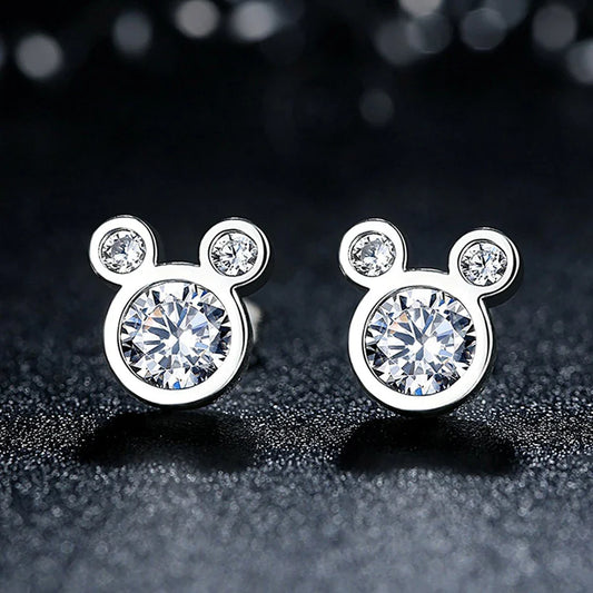 Hot Selling 925 Sterling Silver Cute Dazzling Mouse Cartoon Stud Earrings For Women Girl Authentic Original Jewelry Gift