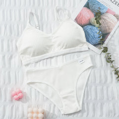 Women Top Panties Set Cotton Tops Low Waist Briefs Underwear Set Comfortable Soft