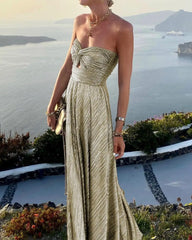 Knot Chest Wrapping Dresses Bronzing Backless Large Hem Maxi Dress