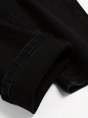 Men Jeans Stretch Skinny Denim Pants Solid Color Black Blue