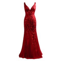 Homecoming Dresses: Embroidered Dress Sleeveless V Neck Pleated Long Dress