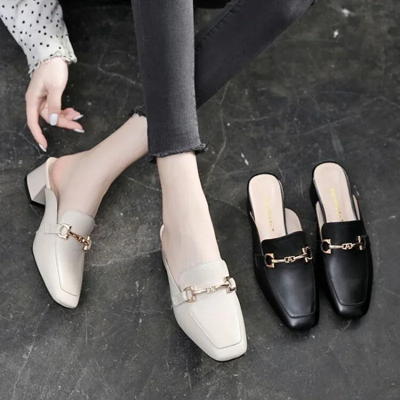Ladies Shoes Mules Women's High Heels Fashion Pumps Square Heel Solid