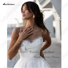 Evening wear Dresses: White A Line Bridal Dress Beading Elegant Women