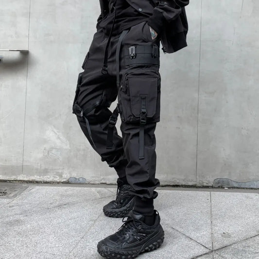 Multi-pockets Ribbons Bandage Tactical Techwear Cargo Pants Mens Harajuku