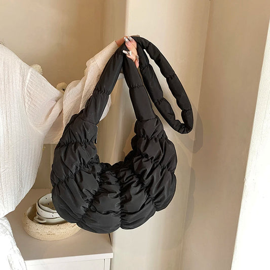 Bag Large Capacity Crescent Bag for Women's Solid Color Puffer Trendy Shoulder Bag