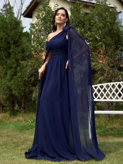 Homecoming Dresses: Chiffon Streamer Navy Evening Dress Long Elegant Dress