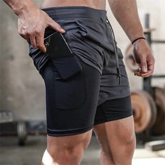 Running Shorts Men 2 In 1 Double-deck Quick Dry GYM Sport Shorts Fitness Jogging