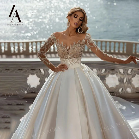 White Bridesmaid Dresses: Wedding Dress Beaded Satin Ball Gown Elegant Princess