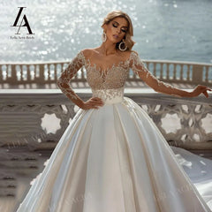 White Bridesmaid Dresses: Wedding Dress Beaded Satin Ball Gown Elegant Princess