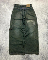Classic Vintage Straight Pants Baggy Letter Print Women High Street Casual Trousers