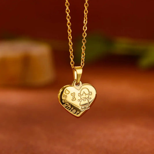Stainless Steel Love Heart Pendant Necklace For Women Fashion Gold Color Flower Necklace Couple Aesthetic Jewelry Accessories