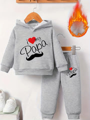 Newborn Baby Boy Long Sleeve Fleece Hoodie with Cartoon Letter Heart Print Casual Sports Pants Set Autumn Winter