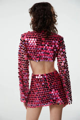 Evening Dress: Mini Dress Woman Fashion Long Flare Sleeve Slim Glitter Dresses