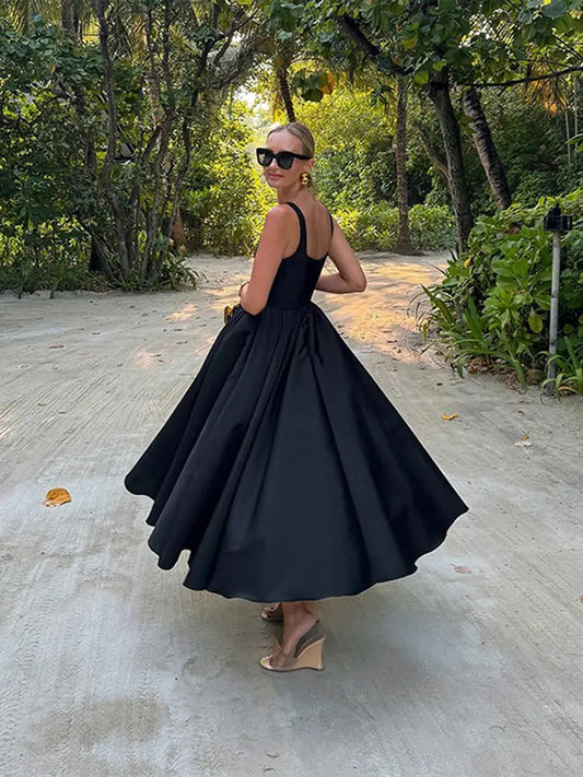 Formal attire Dresses: Dress For Ladies Elegant Off Shoulder Sleeveless Black Dress