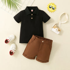 2PCS Summer Boy Children's Shirt Short Sleeved Polo Shirt Neck button Clothes Skin-Friendly Cotton Shirt with Shorts