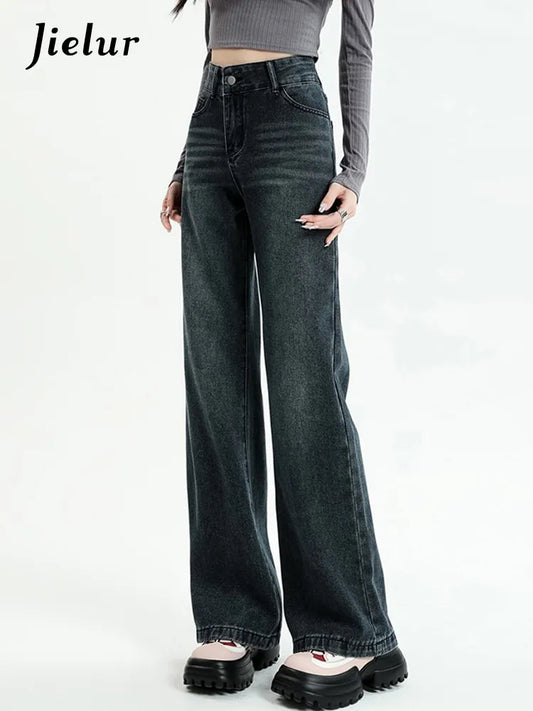 Vintage Loose Women Jeans Solid Color High Waist Slim Summer Female